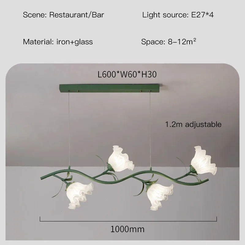 French Rural Flower Pendant Lamp Cream Style Green flower Chandelier