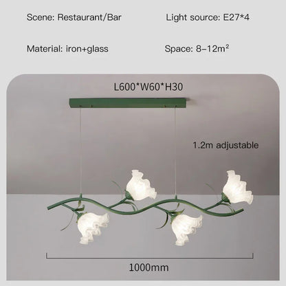 French Rural Flower Pendant Lamp Cream Style Green flower Chandelier