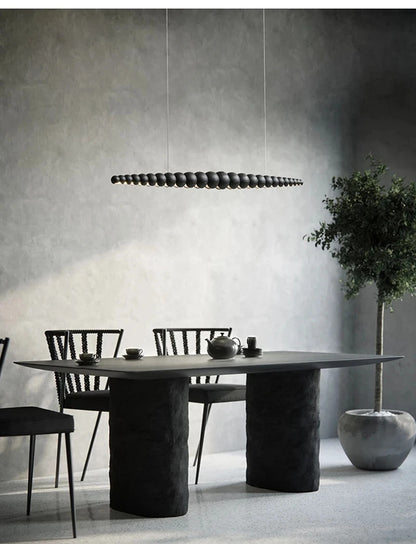 Wooden Beads Long Linear LED Pendant Lights Wabi Sabi wood walnut wood Hanging chandeliers