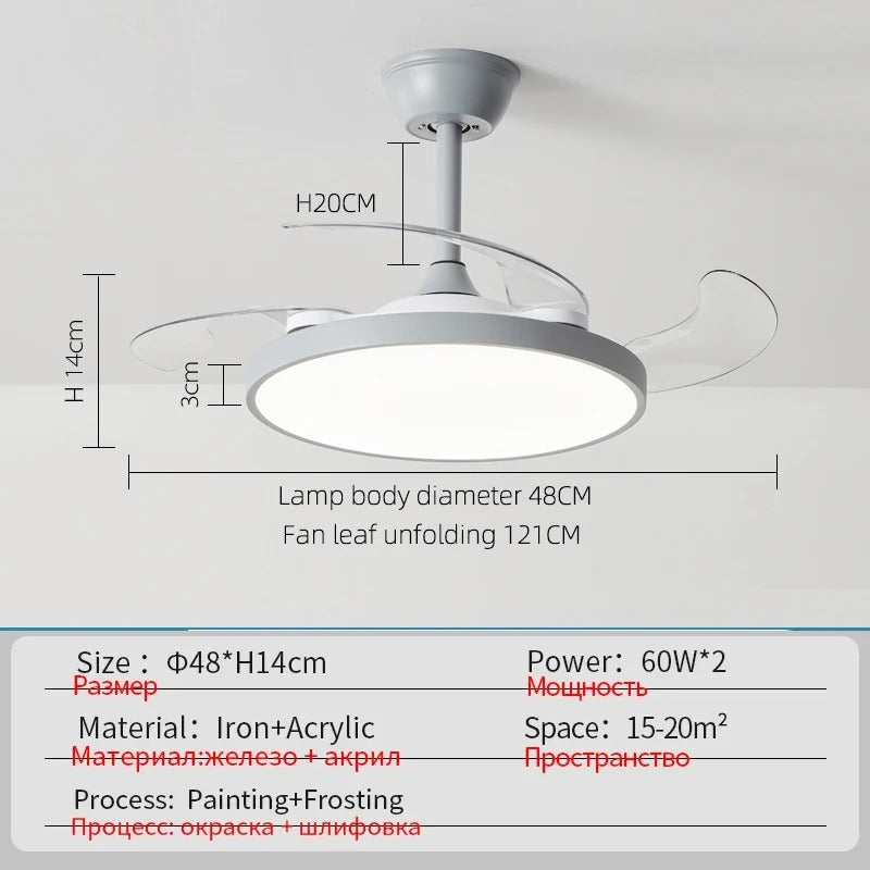 Ceiling Fan With Light Modern Remote Smart Invisible Ceiling Fan Bedroom Lamp