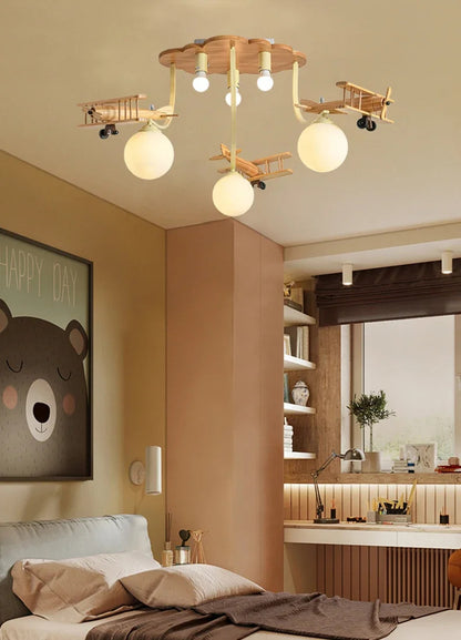 Airplane Chandelier Ceiling lamp Wooden Airplane Pendant Light