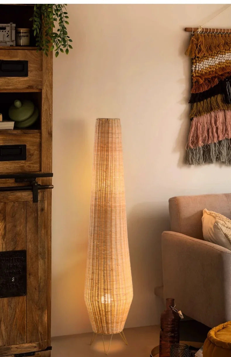 Natural handmade rattan floor lamp Japanese Outdoor waterproof Garden standing lamp