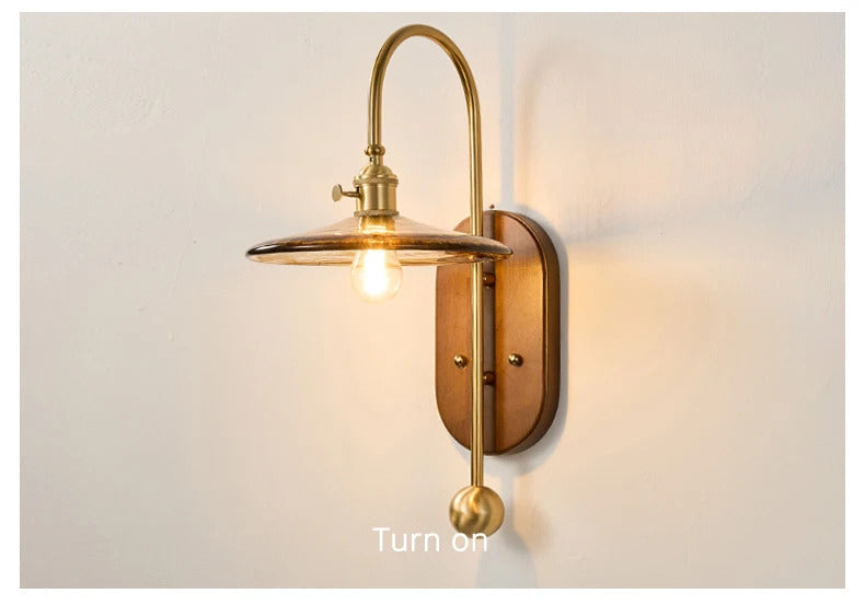 French Lomin Retro Wall Lamp Luxury vintage Glass wooden Wall Light sconce