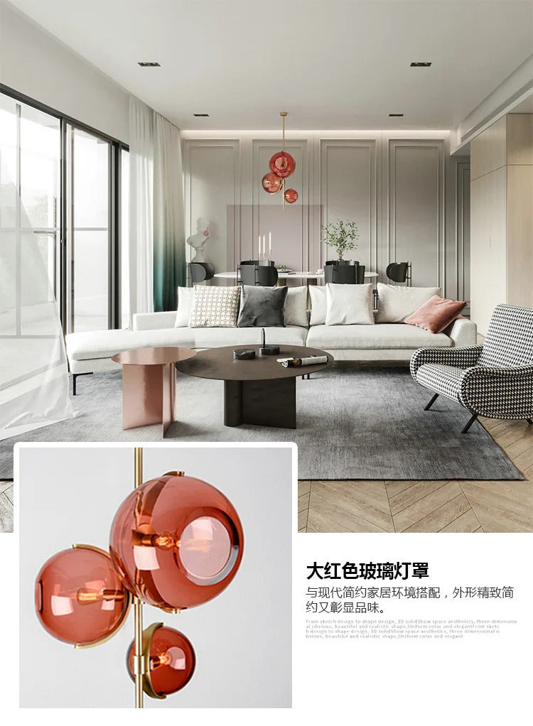 Nordic red glass globe chandelier restaurant shop modern italian design lamp