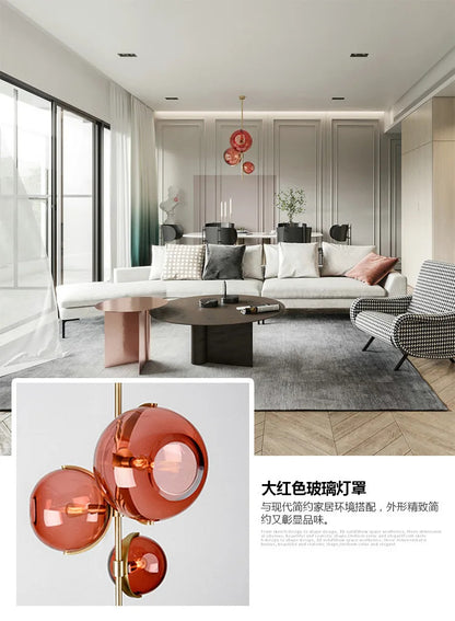 Nordic red glass globe chandelier restaurant shop modern italian design lamp