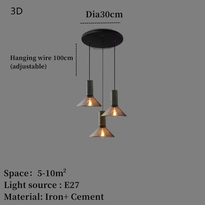 Industrial Concrete Pendant Light Home Decoration Chandelier Fixture Iron Shade Cement Hanging Lamp
