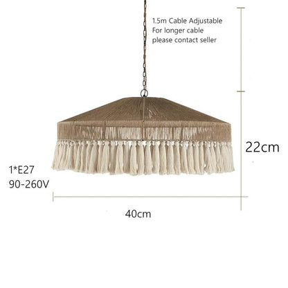 Wabi Sabi Style Retro Living Room Hemp Rope Pendant Light Bohemian Tassel Pendant Lamp