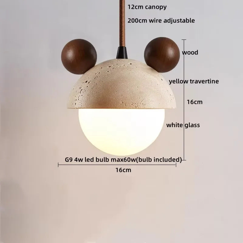 Nordic yellow Cave Stone Wood pendant light Wabi sabi retro natural stone Chandelier Lamp