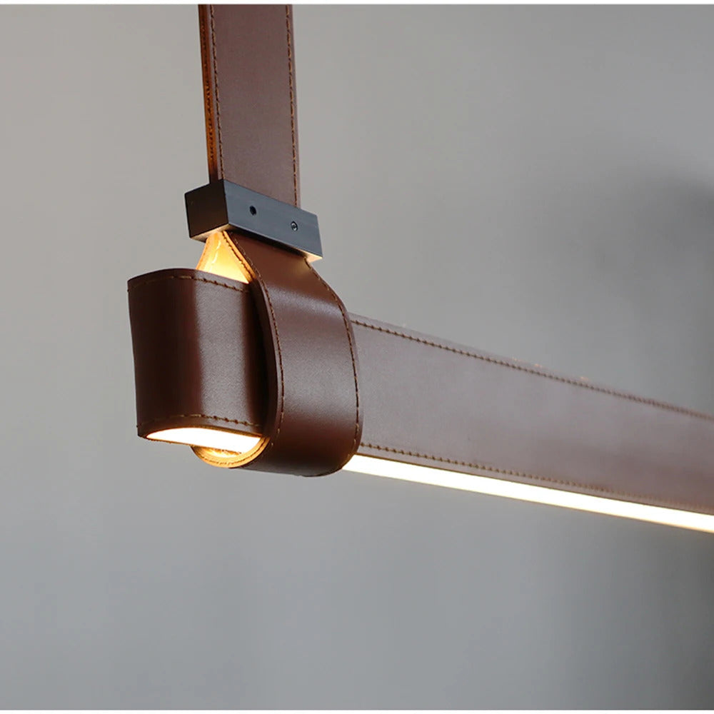 Modern Leather Chandelier LED Belt Fabric Pendant Lamp For Hotel Living Room Office Decor Minimalist Dining Table Hanging Lamp