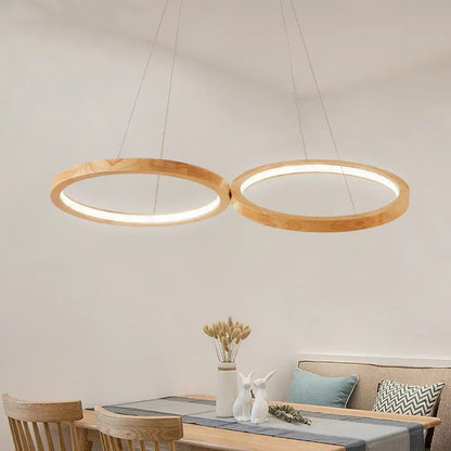 Japanese hanging lamp LED 2 round pendant light design wood light