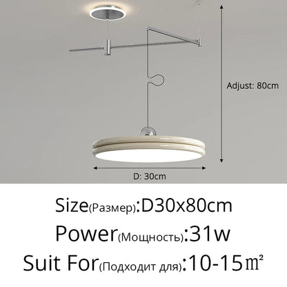 French Flying Saucer Pendant Light Creative Design Extendable Rotating Long Pole Lamp
