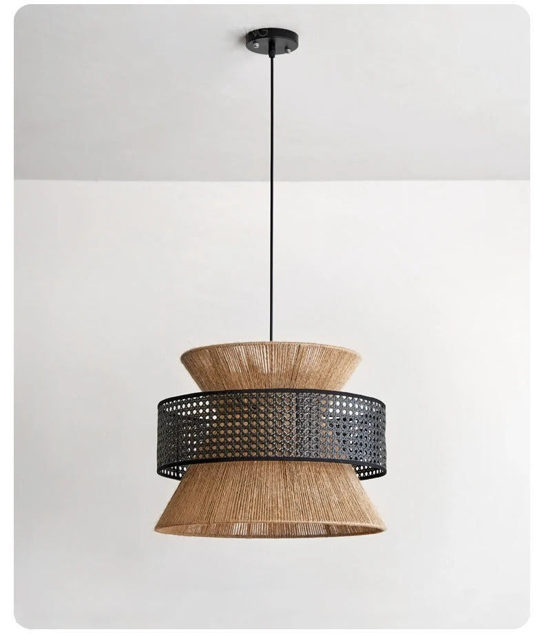 Vintage Wabi Sabi Chandelier Handmade Hemp Rope Pendant Light