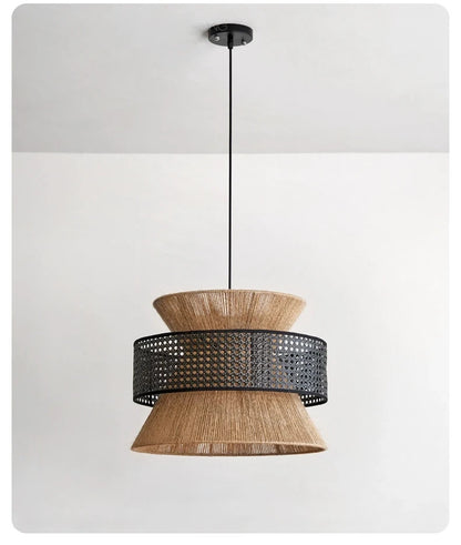 Vintage Wabi Sabi Chandelier Handmade Hemp Rope Pendant Light