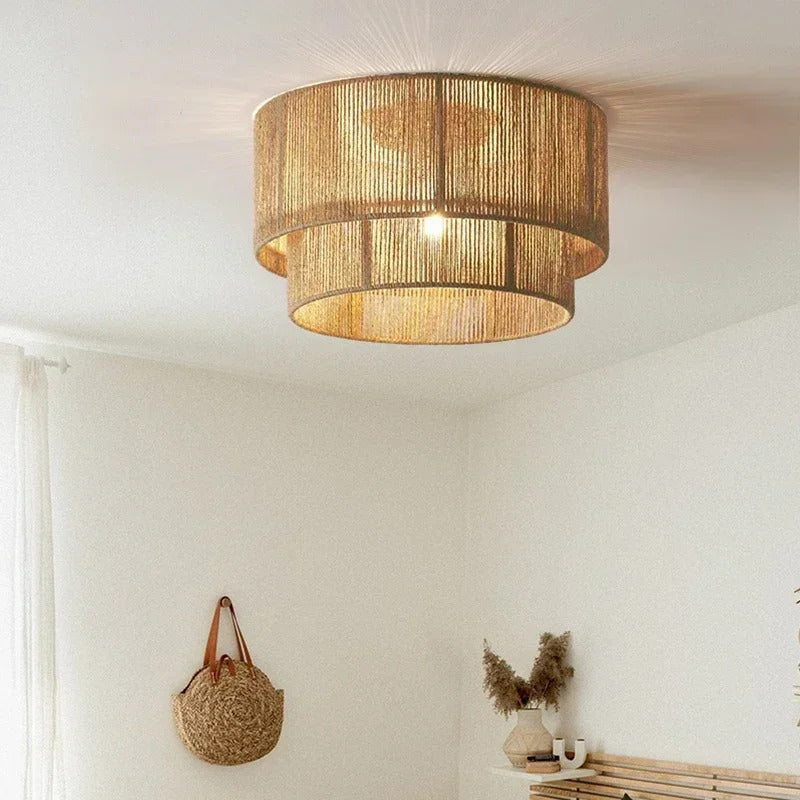 Retro Handmade Tiered Woven Ceiling Light with Rustic Design