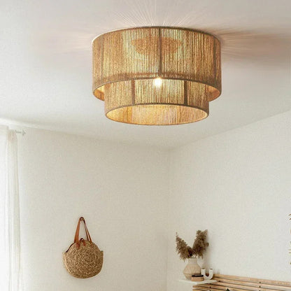 Retro Handmade Tiered Woven Ceiling Light with Rustic Design