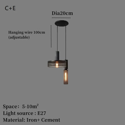 Industrial Concrete Pendant Light Home Decoration Chandelier Fixture Iron Shade Cement Hanging Lamp