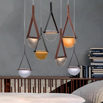Modern leather handmade glass pendant lamp gray amber clear glass pendant Light