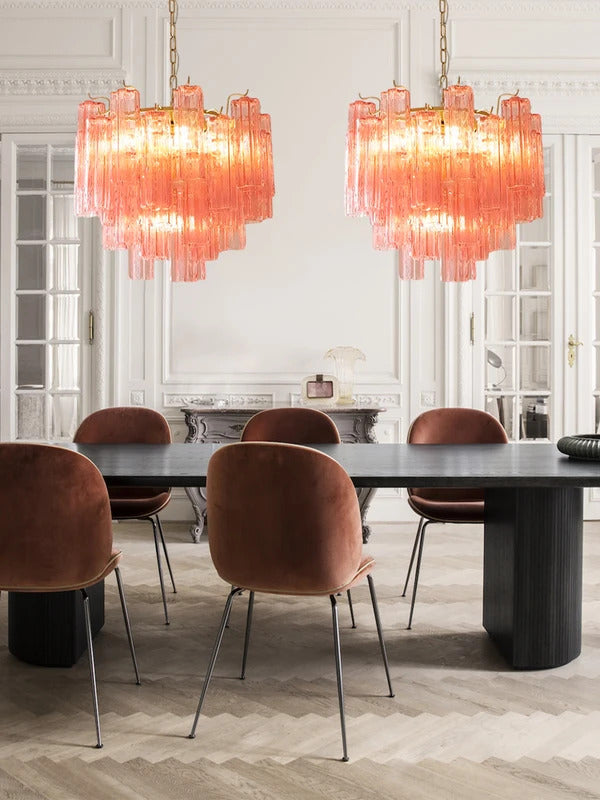 Pink Clear Glass Tube French Design Led Chandelier Lighting Hanging Lamp Lustre Suspension Luminaire Lamp For Dinning Room Decor
