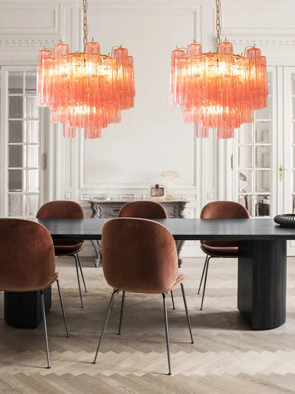Pink Clear Glass Tube French Design Led Chandelier Lighting Hanging Lamp Lustre Suspension Luminaire Lamp For Dinning Room Decor