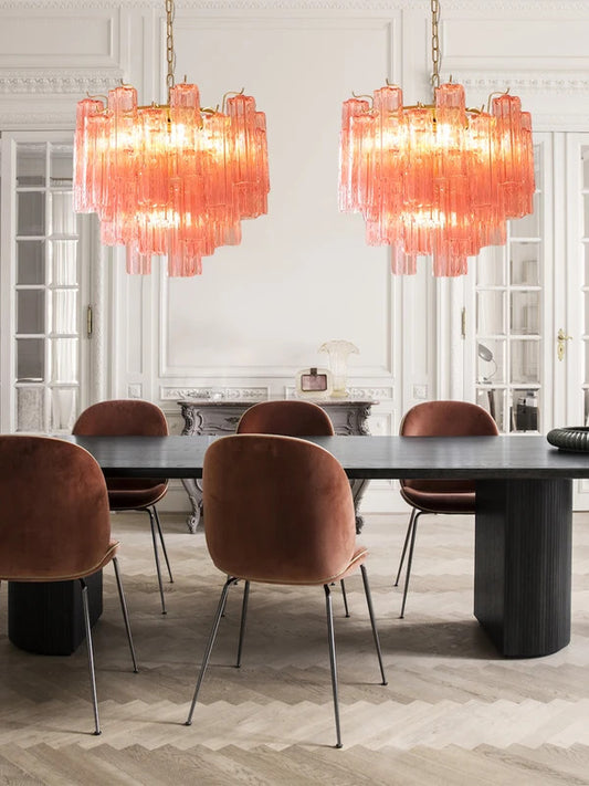 Pink Clear Glass Tube French Design Led Chandelier Lighting Hanging Lamp Lustre Suspension Luminaire Lamp For Dinning Room Decor