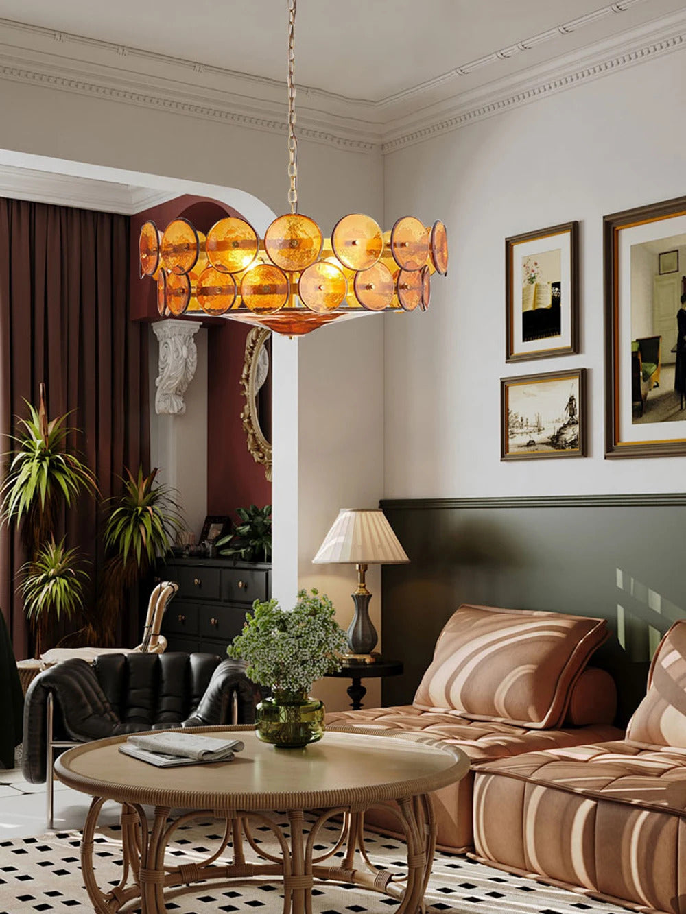 Lorenzo Chandelier Vintage French Living Room Hanging Lamp Orange Chandelier