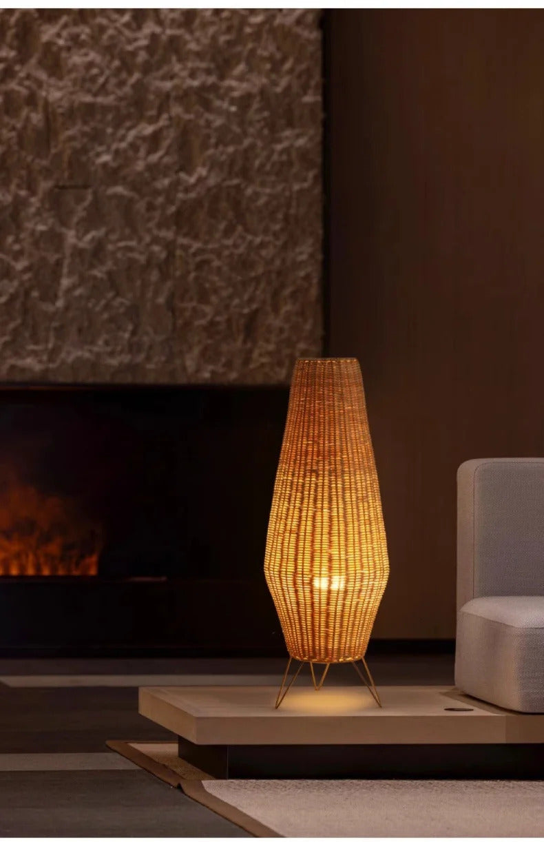 Natural handmade rattan floor lamp Japanese Outdoor waterproof Garden standing lamp