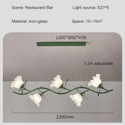 French Rural Flower Pendant Lamp Cream Style Green flower Chandelier