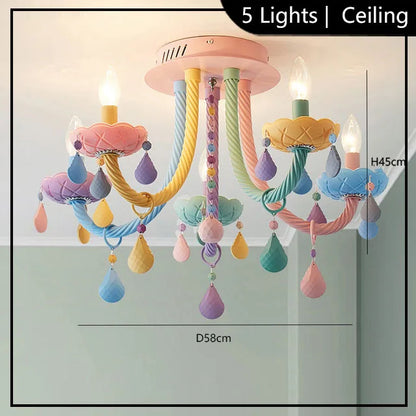 European Children rainbow chandelier Bedroom Princess room kawaii light