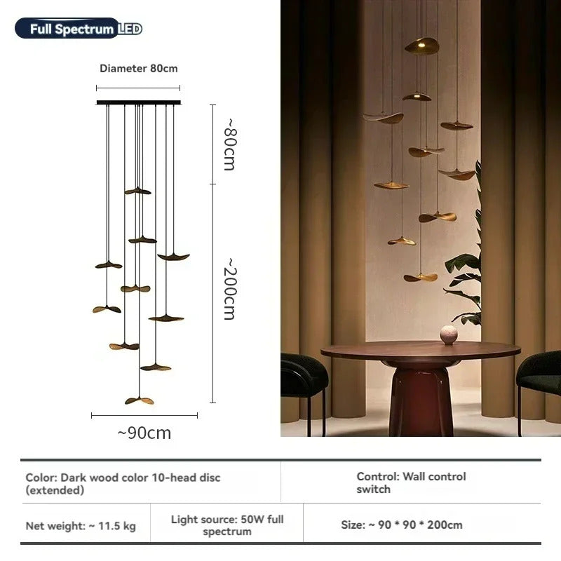 Japanese Lotus Leaf Chandelier Wabi Sabi Solid Wood Hanging Lamp