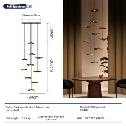 Japanese Lotus Leaf Chandelier Wabi Sabi Solid Wood Hanging Lamp