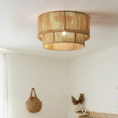 Retro Handmade Tiered Woven Ceiling Light with Rustic Design