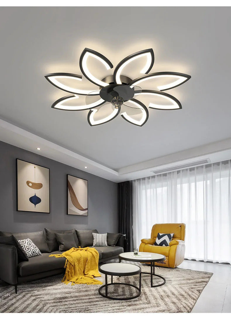 Petals LED Ceiling Fans With Light Bedroom Remote Control 220V Light Fixture
