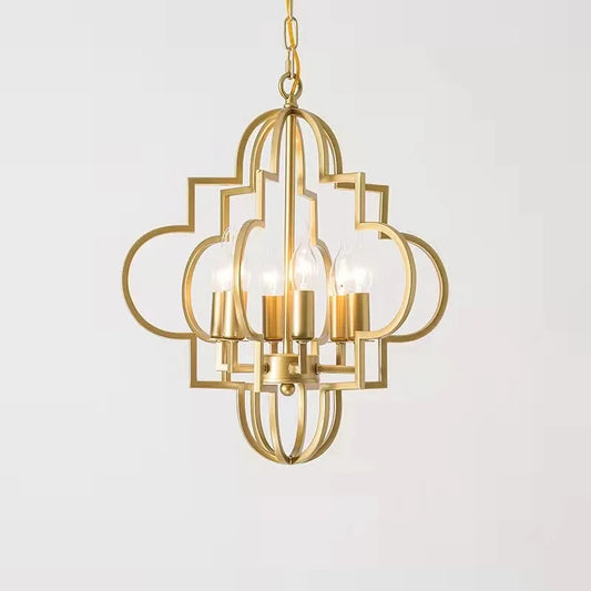 American Vintage Wrought Iron Gold Chandelier Nordic Design Living Room Pendant Lamp