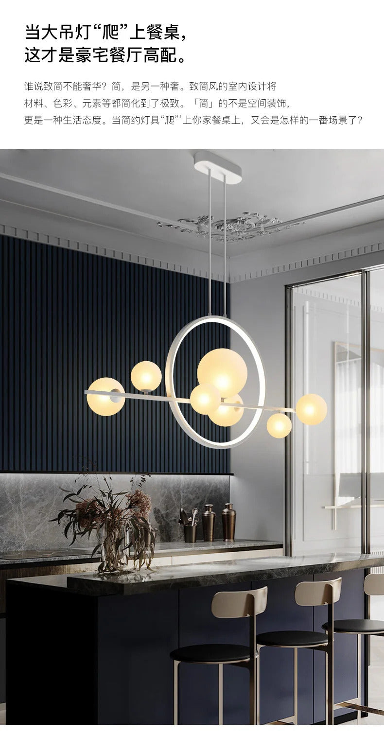 Nordic linear chandelier Kitchen Island light Restaurant ball glass lamp