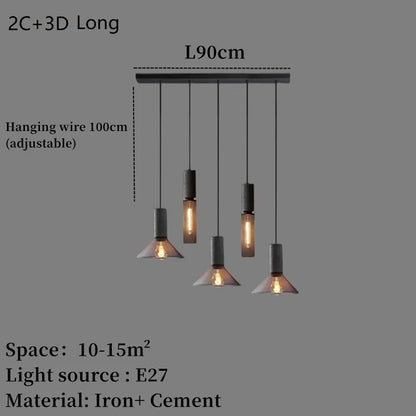 Industrial Concrete Pendant Light Home Decoration Chandelier Fixture Iron Shade Cement Hanging Lamp