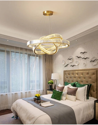 Luxury Crystal LED Pendant Lights Home Villa Living Room Dimmable Lighting Lustre Decoration Ceiling Chandelier Lamps Fixtures