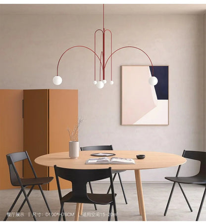 Postmodern geometric chandelier Red Glass Ball minimalist lamp
