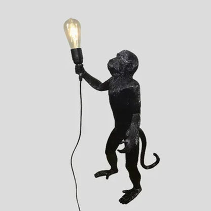 Art creative monkey Pendant lamp White black Resin animal hemp rope wall lamp