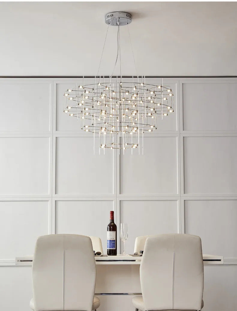 Luxury Stainless Steel Chandelier Modern Chrome LED Firefly Ceiling Chandelier