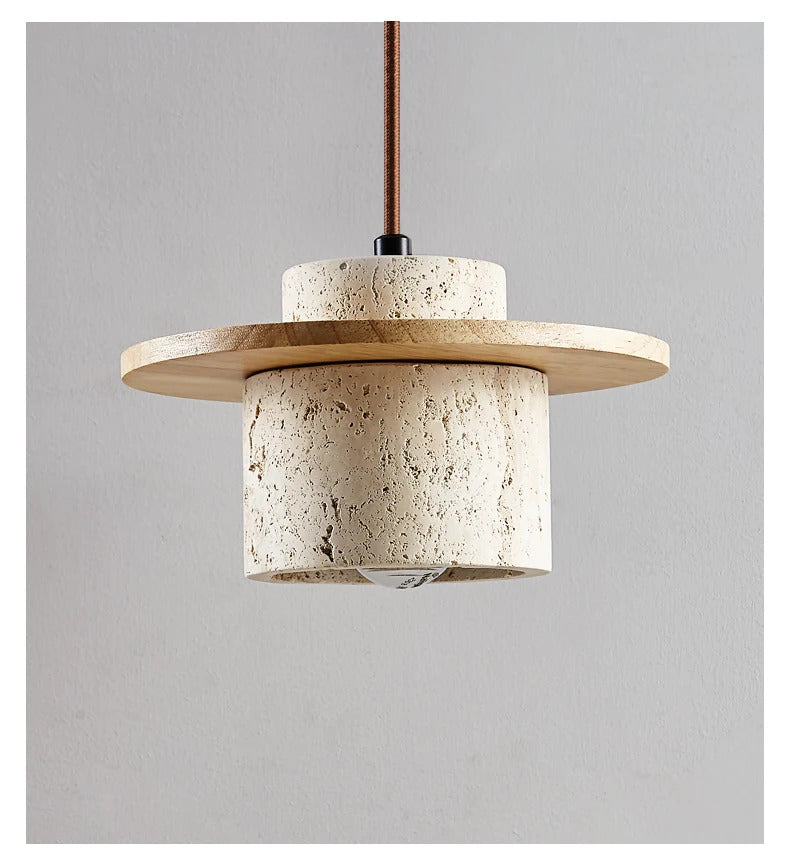 Nordic yellow Cave Stone Wood pendant light Wabi sabi retro natural stone Chandelier Lamp