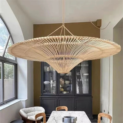 Large Wicker Pendant Lamp Wabi Sabi Style Rattan Chandelier