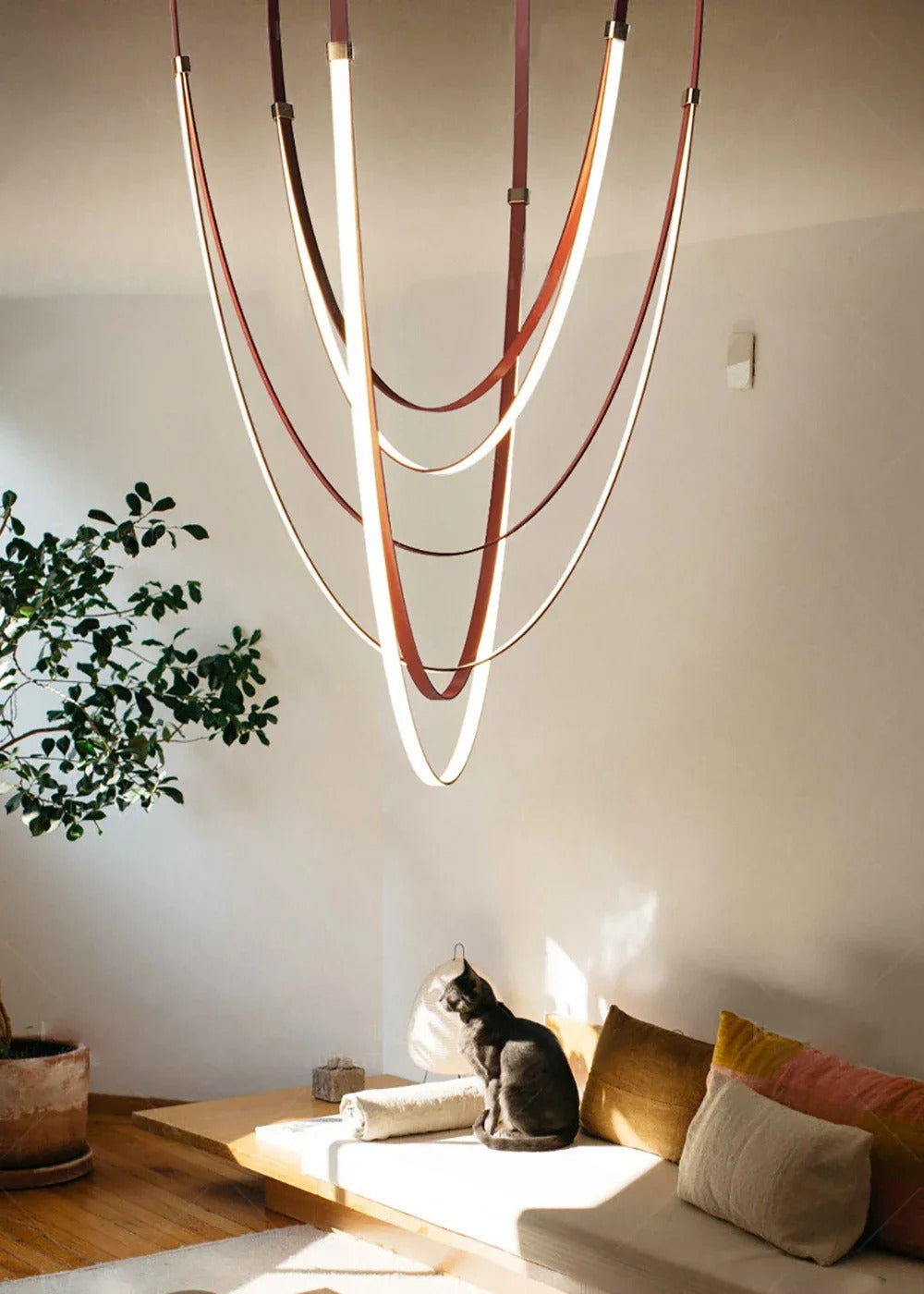 Nordic Leather Chandelier Designer Belt Pendant lamp for Living room Villa Hotel Duplex Building LED Staircase Hanging lamp