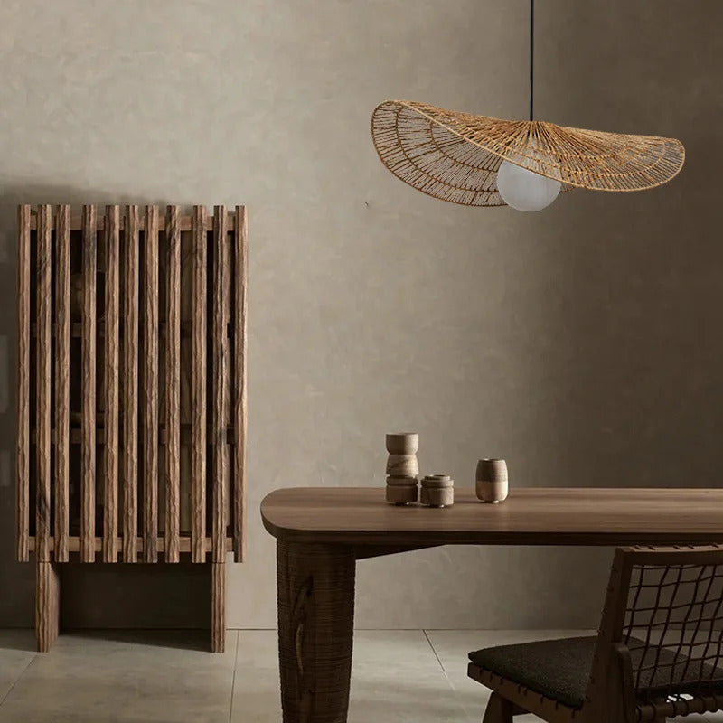 Wabi Sabi Rattan Chandelier Retro LED Weaving Pendant Lamp