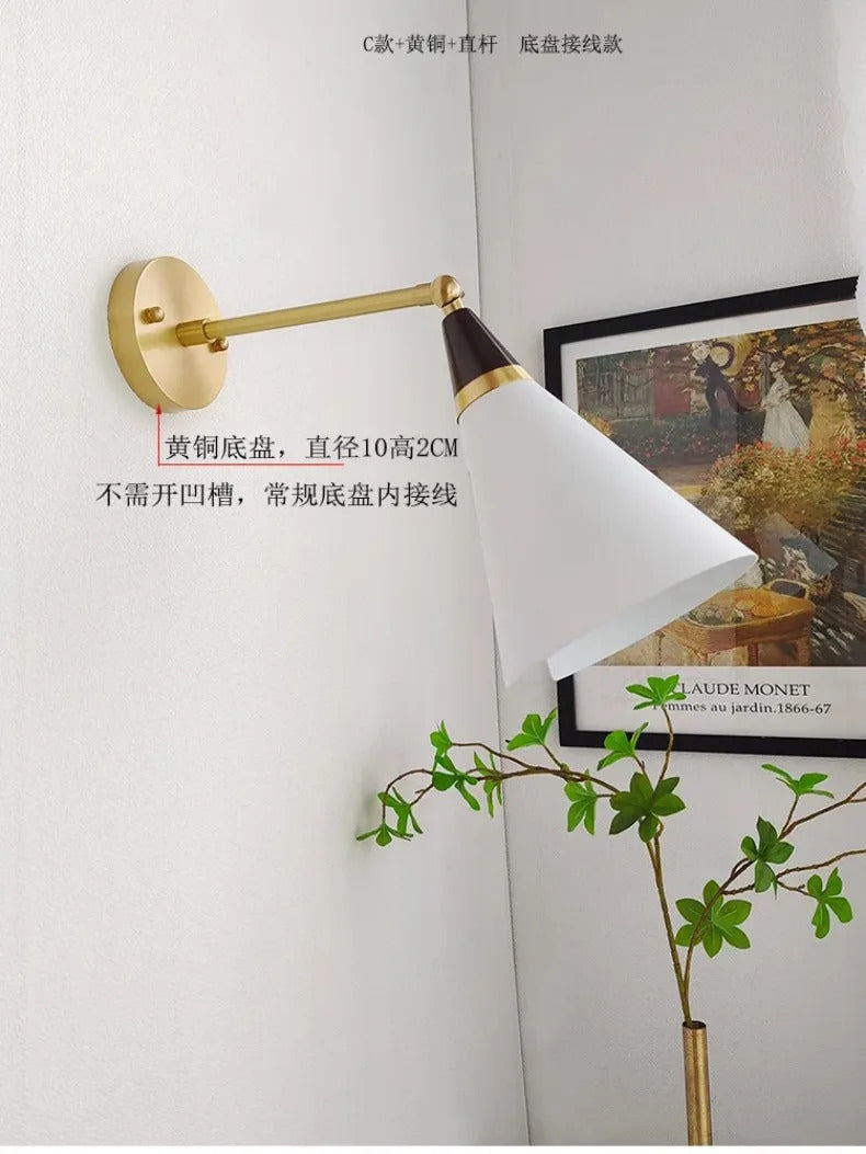 American Luxury Brass golden Wall Lamp Retro Swing Arm Adjustable Wall Light