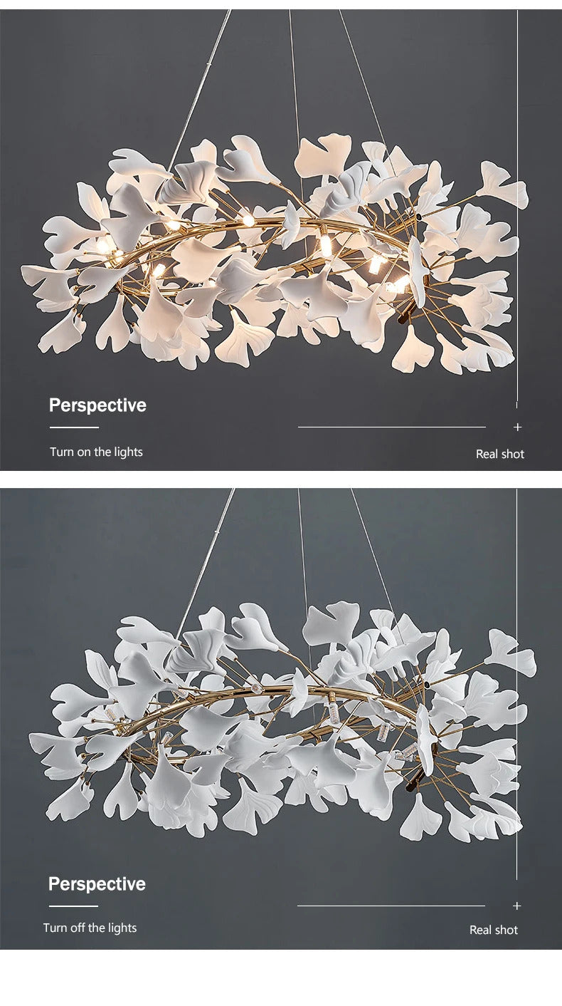 Luxury Ceramic Ginkgo Leaf Chandelier Gold Branches Chandelier