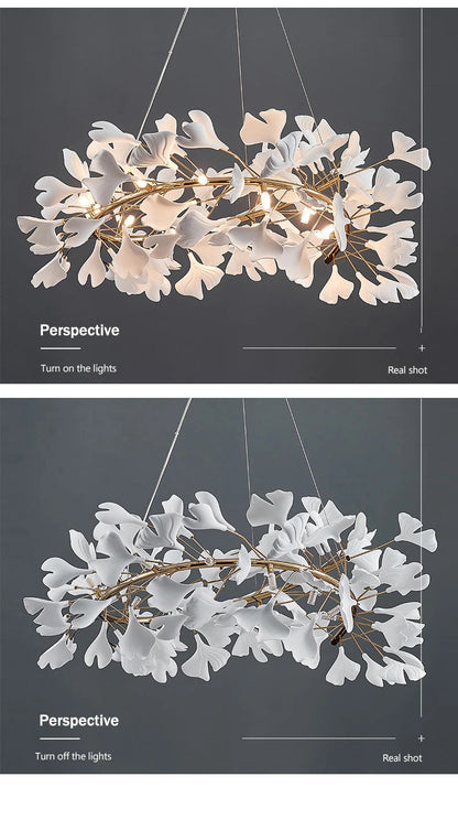 Luxury Ceramic Ginkgo Leaf Chandelier Gold Branches Chandelier