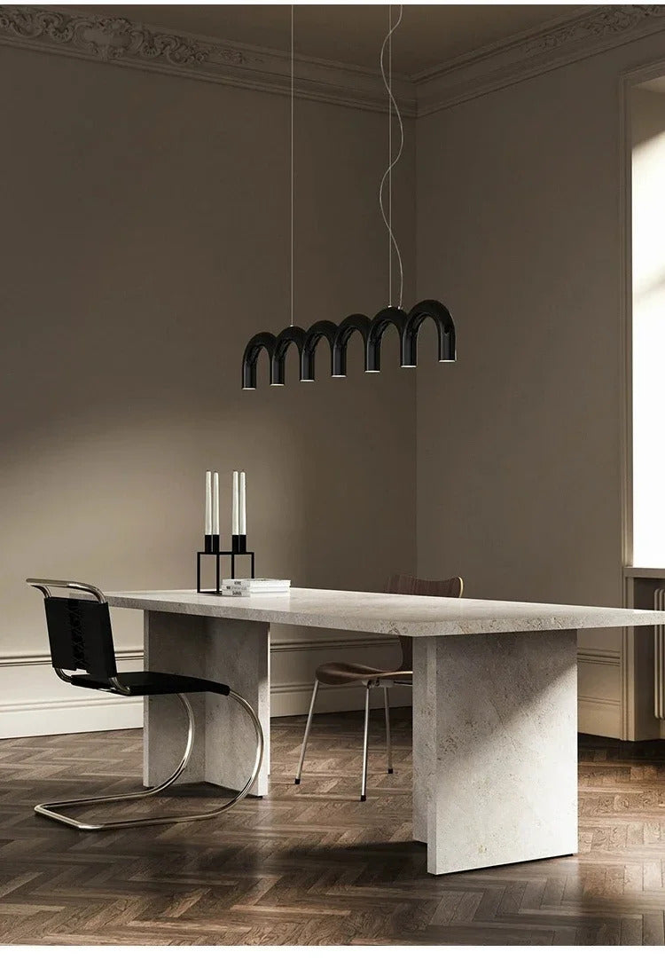 Oblure Arch Chandelier Post Modern Design Pendant Light for Coffee living Room Kitchen U shaped Lamp Blue Metal macaron lamp