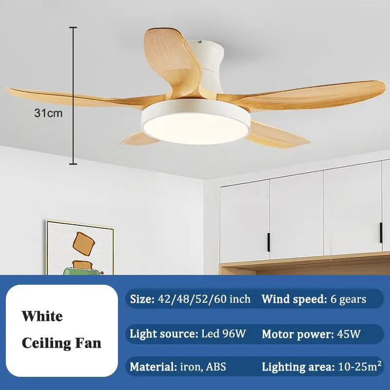 Nordic Large Ceiling Fans light Modern Natural wood color Simple Remote Control Ceiling Fan lamp