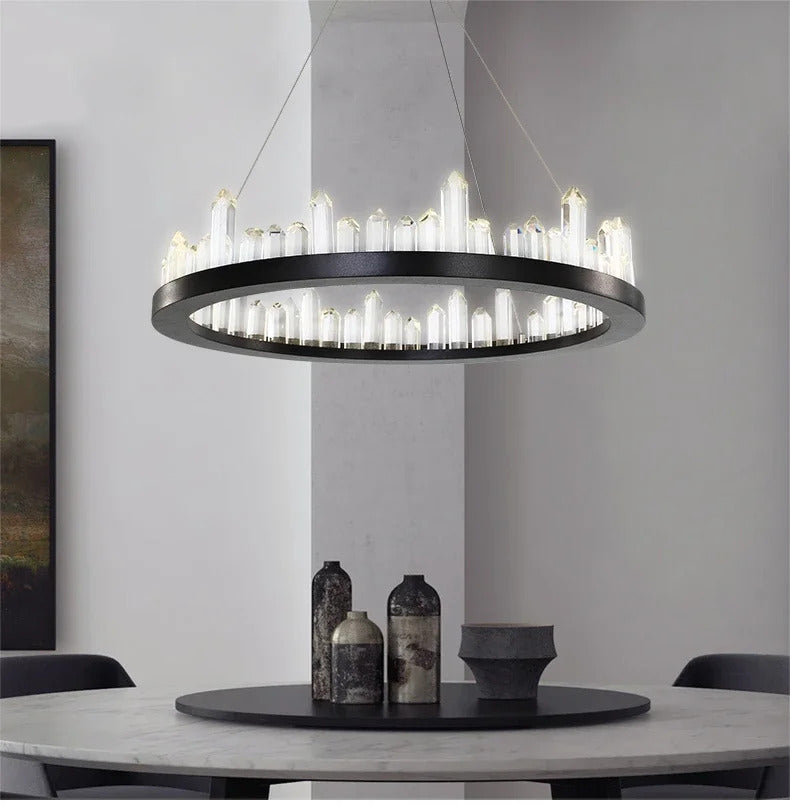 Modern Luxury Crystal Ring chandeliers Round black golden pendant lamp LED hanging light