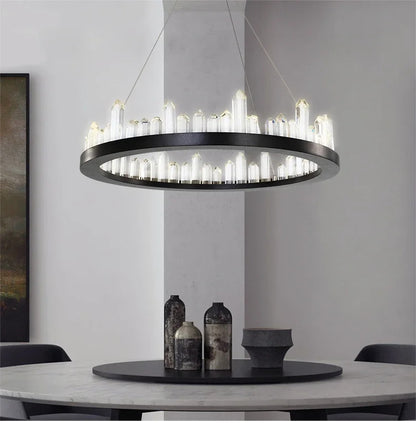 Modern Luxury Crystal Ring chandeliers Round black golden pendant lamp LED hanging light